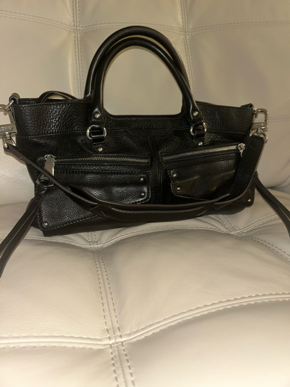 Aimee Kestemberg Black pebbled leather bag Tote Road Satchel w/shoulder strap
